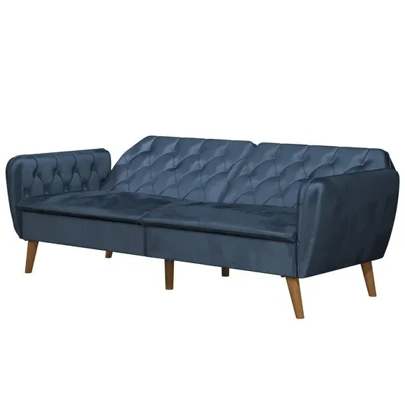 Double Futon with Memory Foam - Blue, Velvet