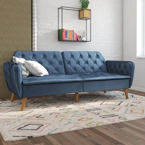Double Futon with Memory Foam - Blue, Velvet image