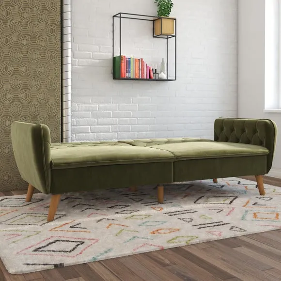 Double Futon with Memory Foam - Green, Velvet
