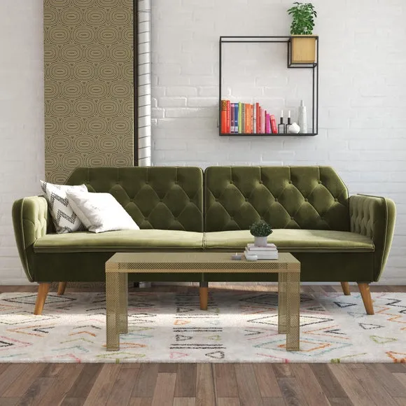 Double Futon with Memory Foam - Green, Velvet
