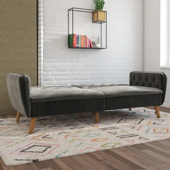 Double Futon with Memory Foam - Grey, Velvet