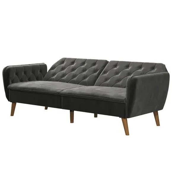 Double Futon with Memory Foam - Grey, Velvet