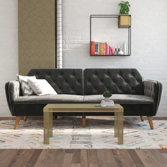 Double Futon with Memory Foam - Grey, Velvet