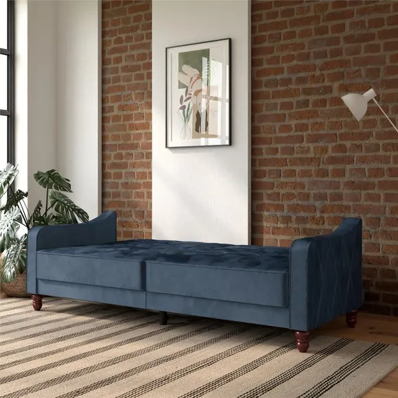 Double Futon with Tufted Design - Blue, Velvet