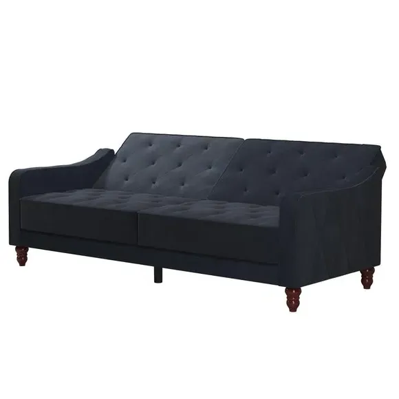 Double Futon with Tufted Design - Blue, Velvet