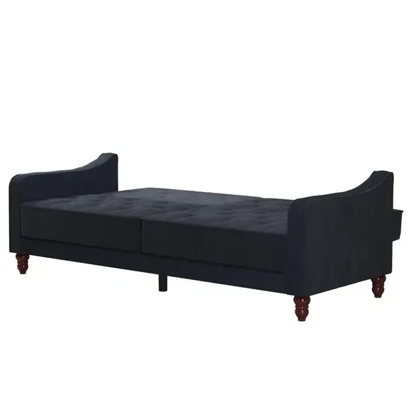 Double Futon with Tufted Design - Blue, Velvet