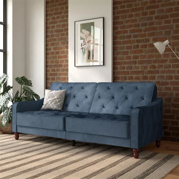 Double Futon with Tufted Design - Blue, Velvet image