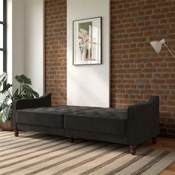 Double Futon with Tufted Design - Grey, Velvet