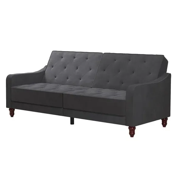 Double Futon with Tufted Design - Grey, Velvet