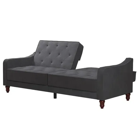 Double Futon with Tufted Design - Grey, Velvet