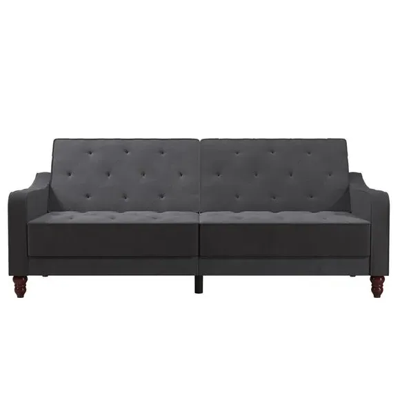 Double Futon with Tufted Design - Grey, Velvet