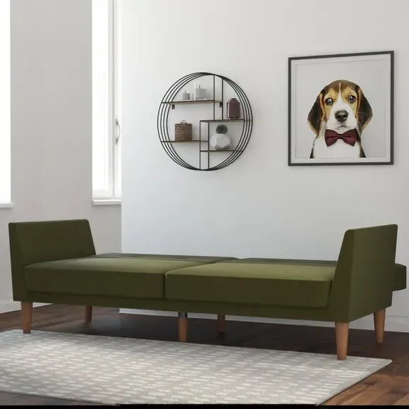 Double Sofa Bed with Split Back - Green, Linen