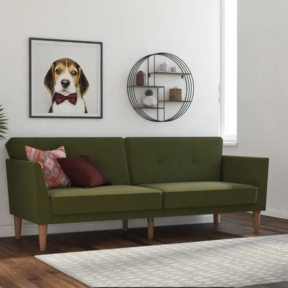 Double Sofa Bed with Split Back - Green, Linen