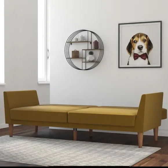 Double Sofa Bed with Split Back - Mustard, Linen