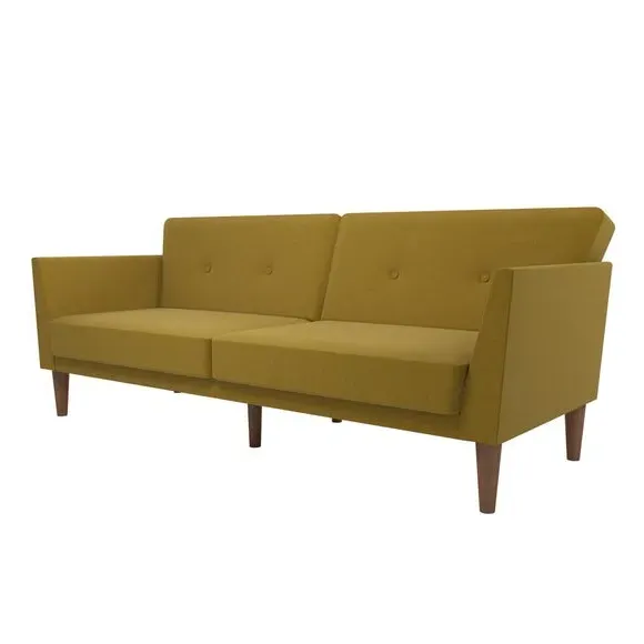 Double Sofa Bed with Split Back - Mustard, Linen