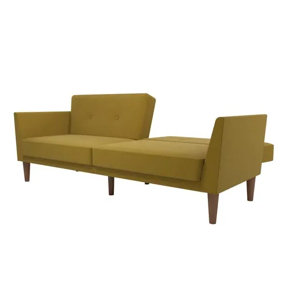 Double Sofa Bed with Split Back - Mustard, Linen