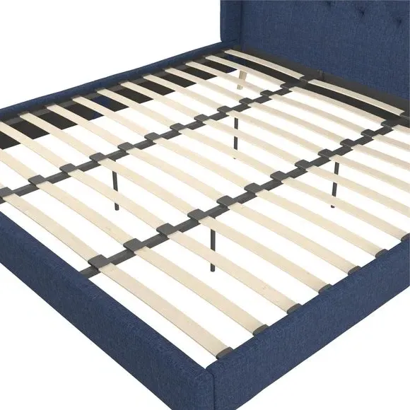 Wingback Bed with Tufted Headboard - Blue, Linen