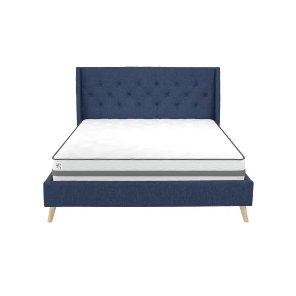 Wingback Bed with Tufted Headboard - Blue, Linen