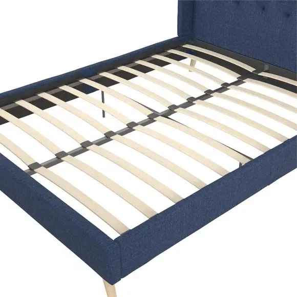 Wingback Bed with Tufted Headboard - Blue, Linen
