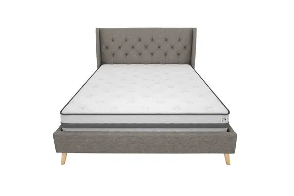 Wingback Bed with Tufted Headboard - Grey, Linen