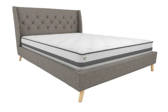 Wingback Bed with Tufted Headboard - Grey, Linen