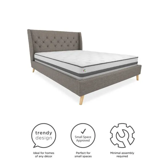 Wingback Bed with Tufted Headboard - Grey, Linen