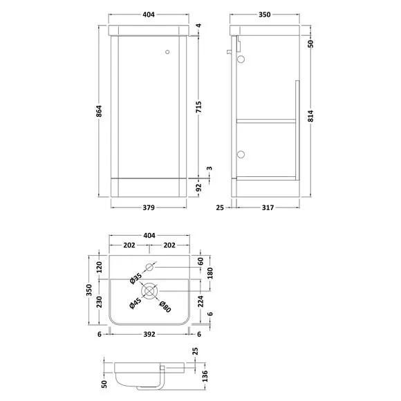1-Door Vanity Unit with Basin - White
