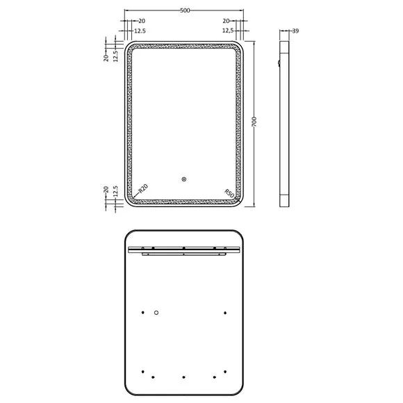 Rectangle LED Wall Mirror with Touch - Black