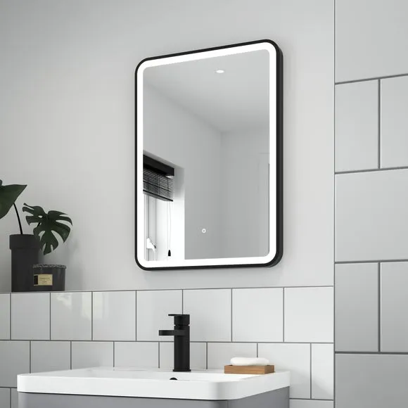 Rectangle LED Wall Mirror with Touch - Black image