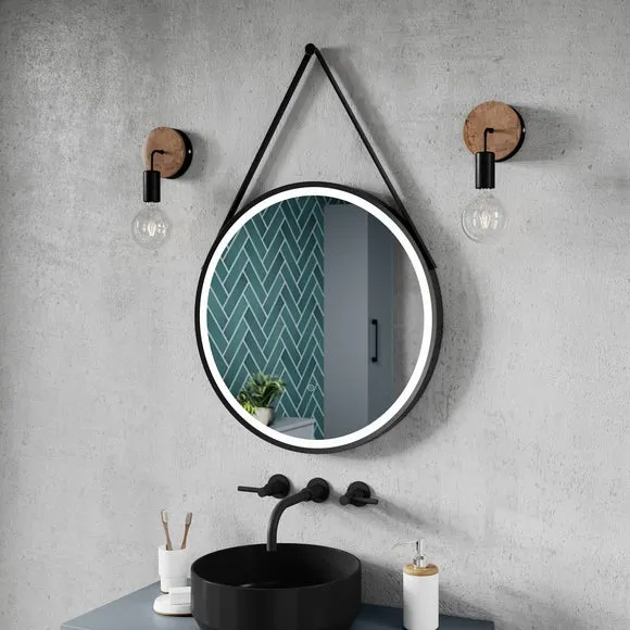 Round LED Wall Mirror with Touch - Black image