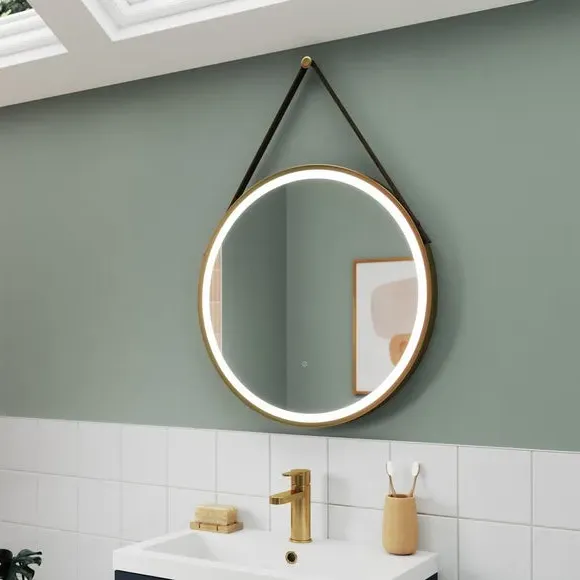 Round LED Wall Mirror with Touch - Brass