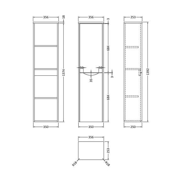 Tall Wall Hung Storage Unit - Soft Black