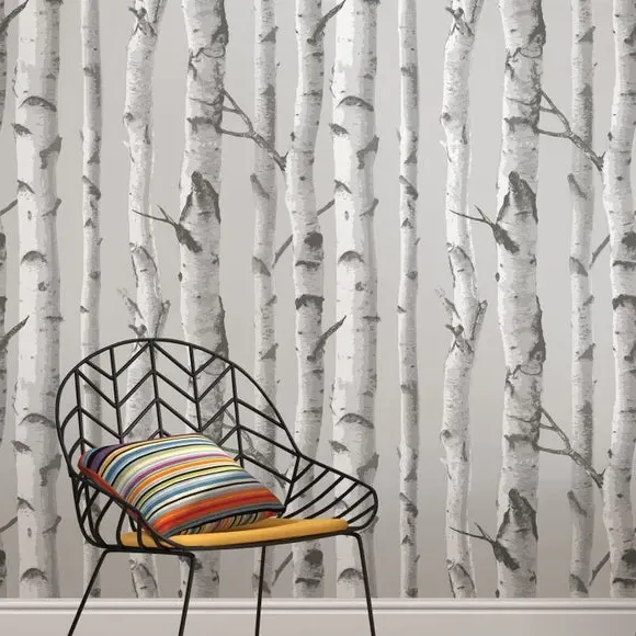 Self Adhesive Wallpaper - Grey, Mountain Birch