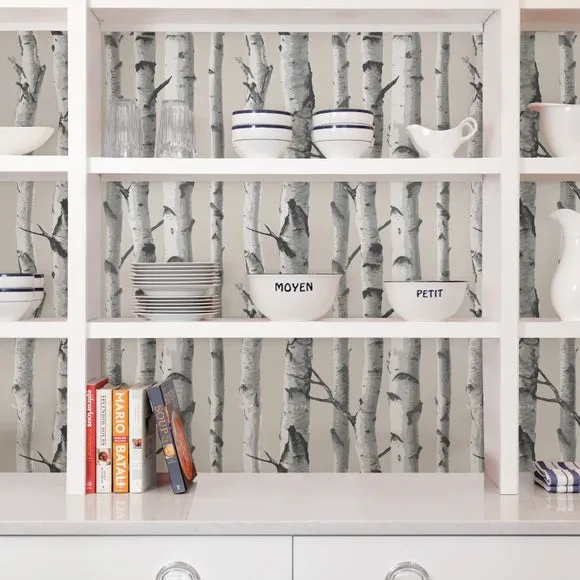Self Adhesive Wallpaper - Grey, Mountain Birch
