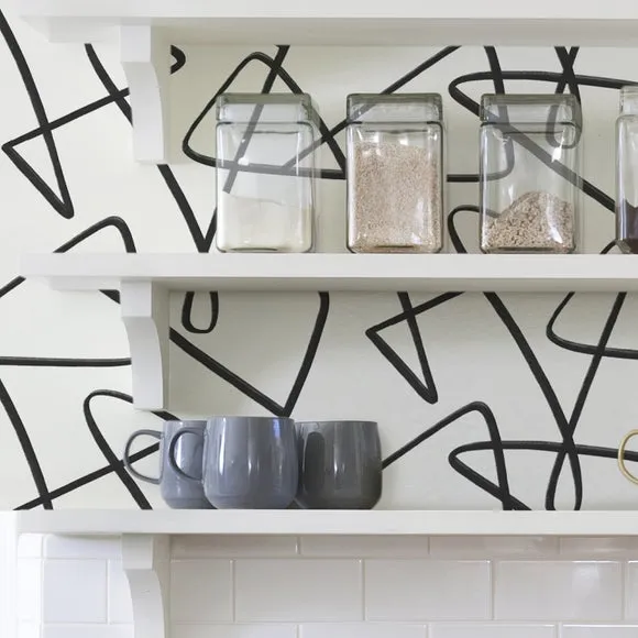 Self Adhesive Wallpaper Mono Curves - White