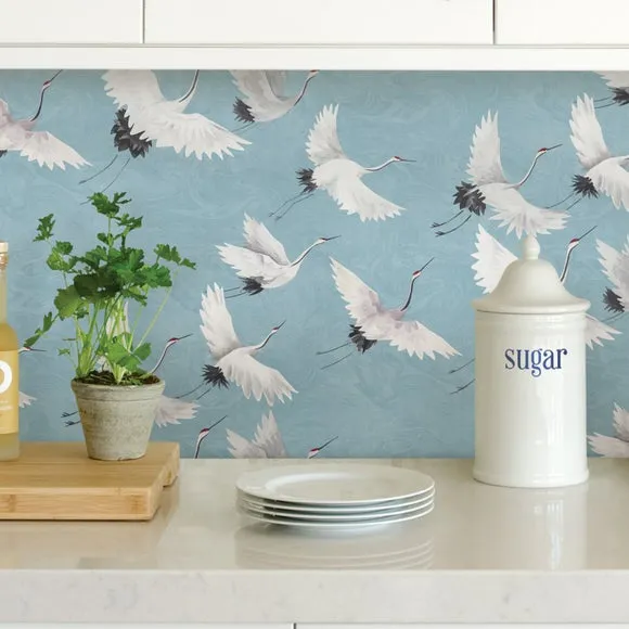 Self Adhesive Wallpaper with Heron - Blue