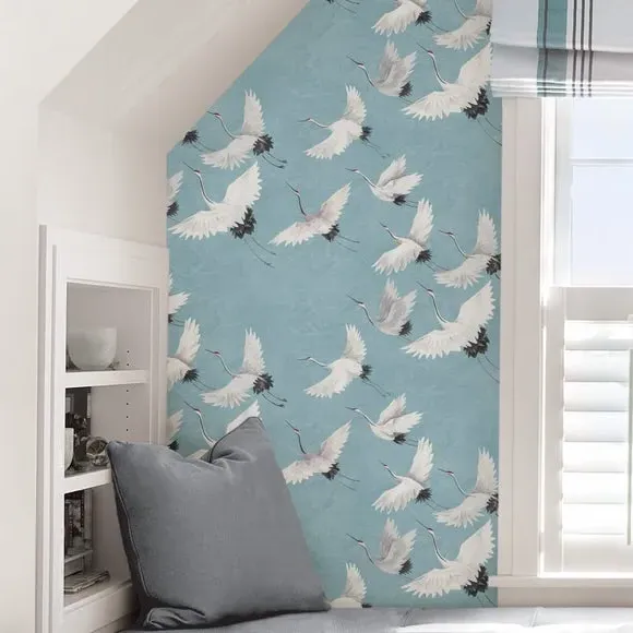 Self Adhesive Wallpaper with Heron - Blue