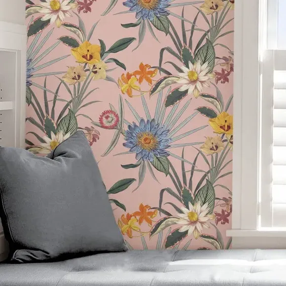 Tropical Floral Wallpaper Self Adhesive - Pink