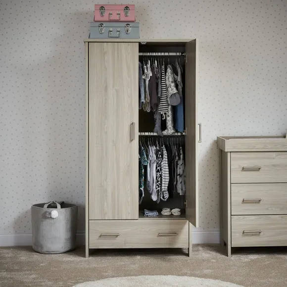 Double Door Wardrobe with Drawer - Grey