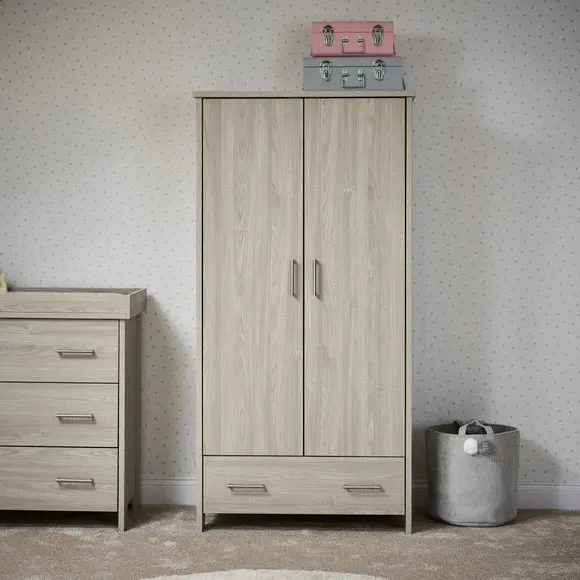 Double Door Wardrobe with Drawer - Grey