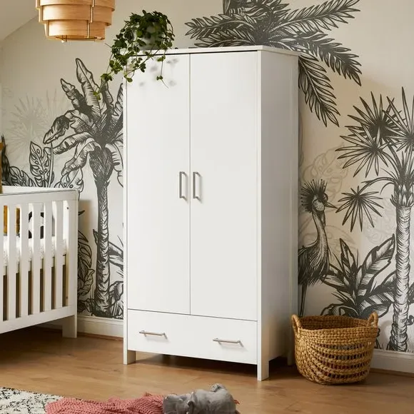 Double Door Wardrobe with Drawer - White