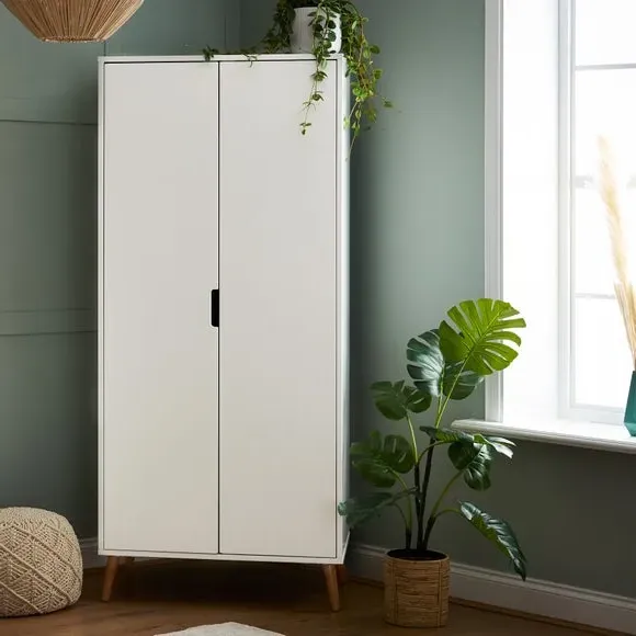 Double Door Wardrobe with Rails - White image