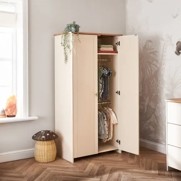Double Wardrobe with Brass Handles - Natural