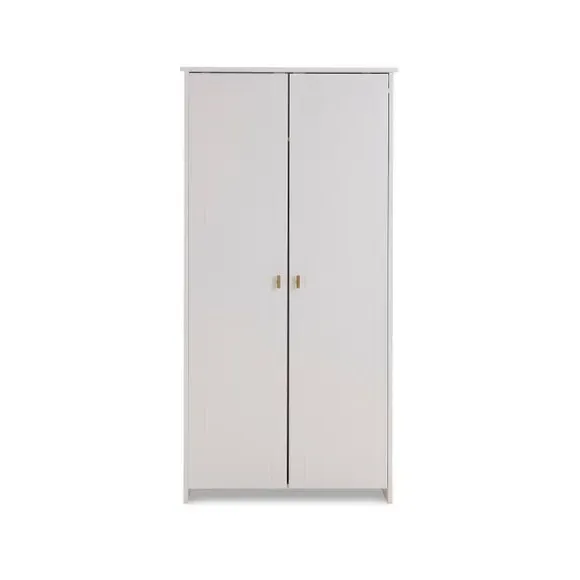 Double Wardrobe with Brass Handles - White
