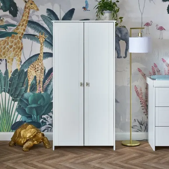 Double Wardrobe with Brass Handles - White
