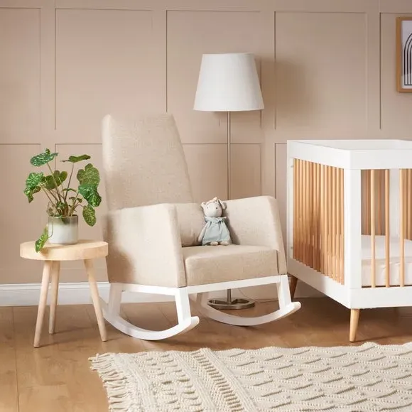 High Back Rocking Chair - Oatmeal, Solid Wood
