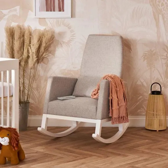 High Back Rocking Chair - Silver, Solid Wood
