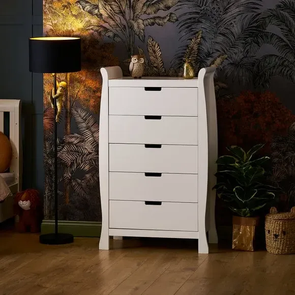 Tall 5-Drawer Chest with Sleigh Design - White