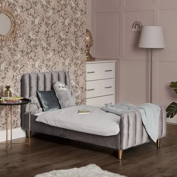 Toddler Bed Frame Low Profile - Grey, Velvet