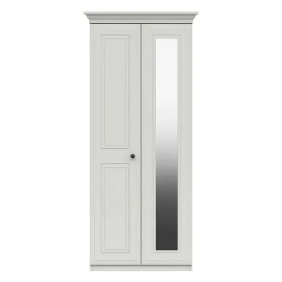 2-Door Wardrobe with Mirror - White, Melamine